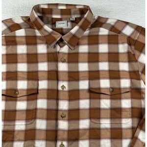 Rowm Flannel Shirt Mens 3XT Brown White Buffalo Plaid Stretch Pleated Button Up